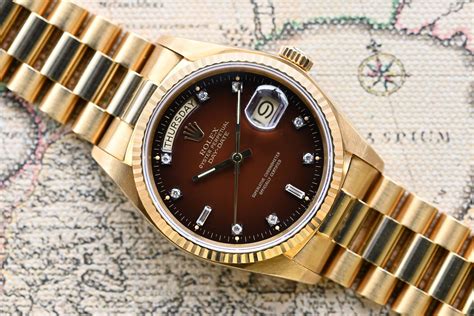 gold rolex brown face|rolex day date brown dial.